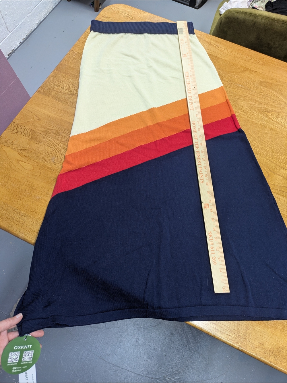 Colorblock Knit Midi Skirt in Navy, Cream, Orange & Red